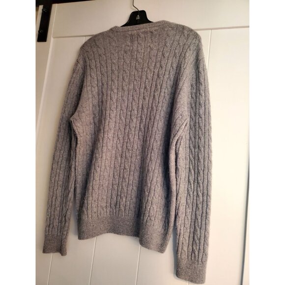 Jack Wills Gray Cable Knit Sweater Mens L Merino Wool Crew Fabulously British - Picture 7 of 8